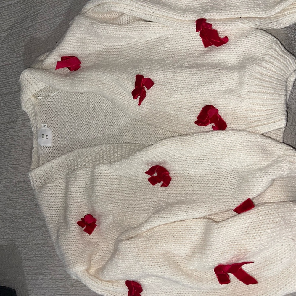 Cozy White Sweater with Red Accents